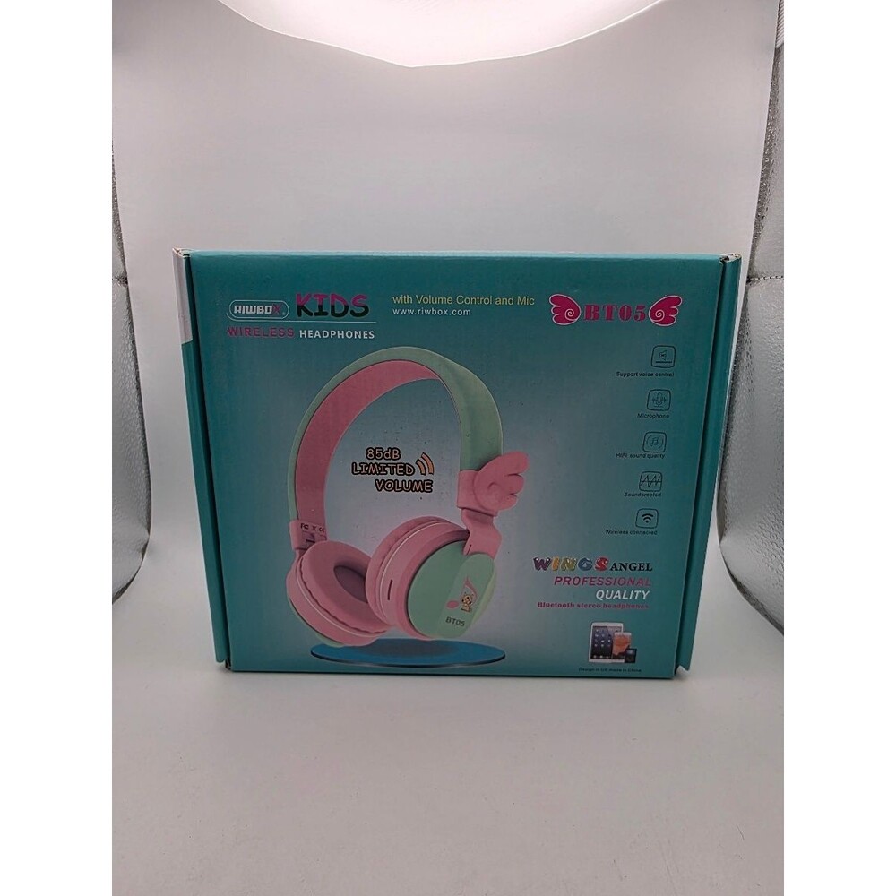 RIWBOX BT05 Angel Wings Kids Bluetooth Headphones Foldable Pink